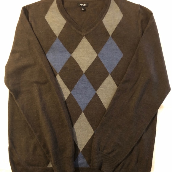Apt 9 Mens V Neck Argyle Sweater 
